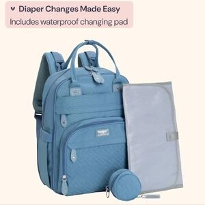 Blue Diaper Backpack with Insulated Pockets